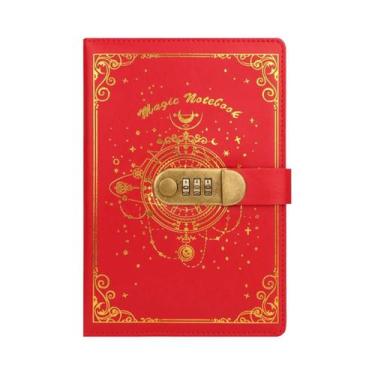 Imagem de Caderno Com Fecho De Senha Em PU Dourado E Prateado, 100 Folhas, 200 P