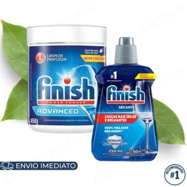 Imagem de Kit Finish Detergente em Pó 450g/1kg e Secante 250ml para Lava Louças 