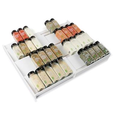 Imagem de Thalomely Organizador de gaveta de especiarias de bambu, (precisa de gaveta de 7,9 cm de profundidade), suporte expansível de 4 camadas para armário (de 30,5 cm a 58,4 cm de largura), inserção de