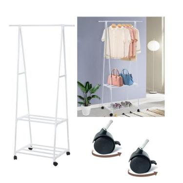 Imagem de Armario Arara De Roupa e Sapatos Organizador Movel Com Rodas Prateleir