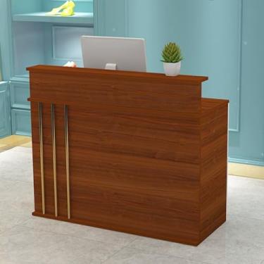 Imagem de Mesa de recepção com gaveta de bloqueio e bandeja de teclado - mesa de balcão frontal de madeira para salão de beleza, loja de roupas, lobby - rosa elegante 60 cm