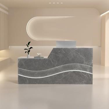 Imagem de Mesa de recepção preta com gaveta bloqueável e bandeja de teclado, mesa de balcão frontal para escritório, lobby, salão de beleza - elegante e funcional (140 cm x 59 cm x 99 cm)