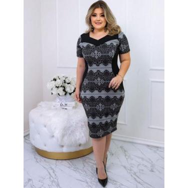 Imagem de Vestido Midi Plus Size Feminino Tubinho Afina Cintura Moda Evangélica/