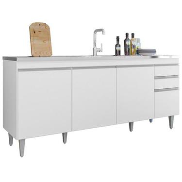 Imagem de Balcão de Pia para Cozinha 180 cm 4 Portas Athena Branco - Maderatto, 