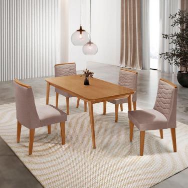 Imagem de Mesa De Jantar Copper 120cm Tampo Mdf Com 4 Cadeiras Eloise Linho Capuccino//