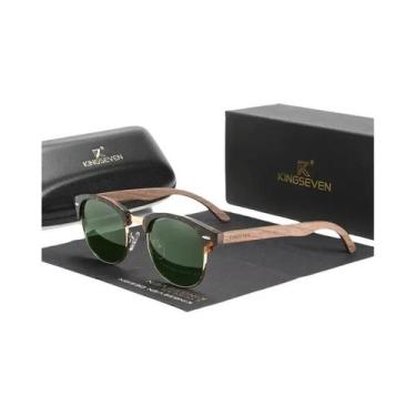 Imagem de Óculos De Sol Unissex Polarizados UV400 Com Armação Redonda De Madeira