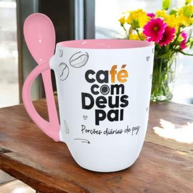 Imagem de Caneca Café com Deus Pai com Colher Interior e Alça Rosa - Jlssublimaç