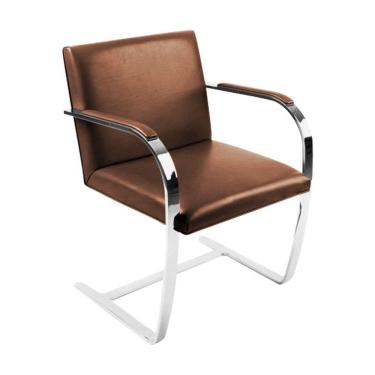 Imagem de Cadeira Brno Escritório Couro Sintético Marrom Barra Chata Cromada