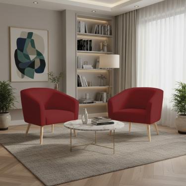 Imagem de Poltrona Sala Decorativa Kit 2 Stella Pé Palito Natural Veludo Marsala D03 - D'Rossi