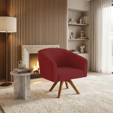 Imagem de Poltrona Sala Decorativa Stella Base de Madeira Giratória Veludo Marsala D03 - D'Rossi