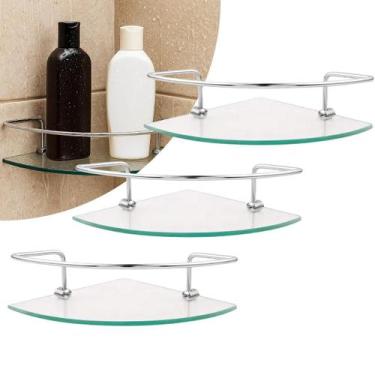 Imagem de Kit 03 Porta Shampoo de Canto com Suporte e Haste Metal Prateleira p/ 