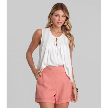 Imagem de Shorts Feminino Cós Largo Em Alfaiataria Dianna Rosa, M, Rosa