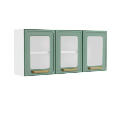 Imagem de Armário Aéreo De Aço 3 Portas Vidro Bella Bertolini Verde Branco