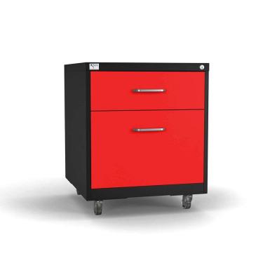 Imagem de Gaveteiro de Aço 2 Gavetas com Rodízios com Chave Vermelho/Preto