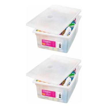 Imagem de 2 Caixa Organizadora 20L Plastico Branco Multiuso Com Tampa Sanremo