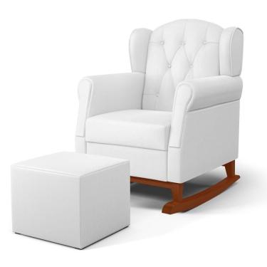 Imagem de Poltrona Amamentação Base Madeira Balanço E Puff Letícia Sintético Branco - Phoenix