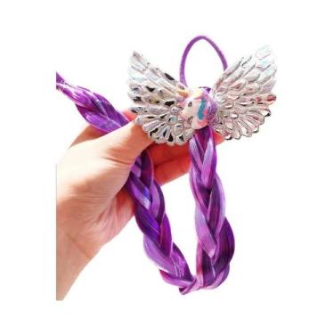 Imagem de Peruca De Cabelo Trançado Arco-Íris De Unicórnio Princesa Para Meninas