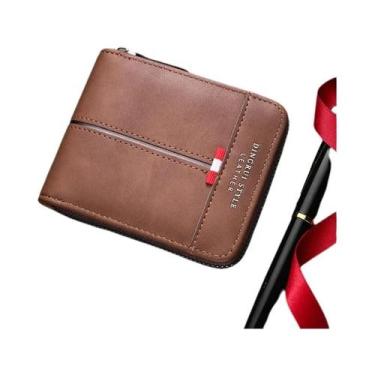 Imagem de Carteira Masculina Retrô De Couro Com Zíper Horizontal, Bolsa Quadrada