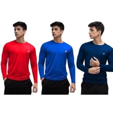 Imagem de Kit 3 Camisa Masculina Térmica Manga Longa Com Proteção Uv 50+-Masculino