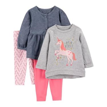 Imagem de Simple Joys by Carter's Conjunto de 4 peças para meninas, Jeans/Unicórnio Cinza/Rosa Claro/Rosa, 3 Anos