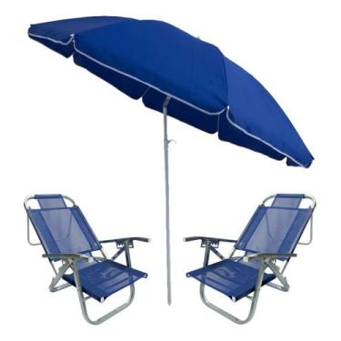 Imagem de Kit 2 Cadeiras De Praia e Guarda-sol Articulável 2,00m Azul - Nautika,