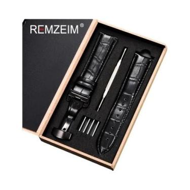 Imagem de Pulseira De Couro Para Relógio, 18mm-24mm, Fecho Borboleta De Aço Inox