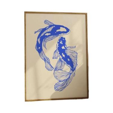 Imagem de Pôster De Arte Em Tela Com Peixe Koi Vermelho, Decoração Moderna E Min