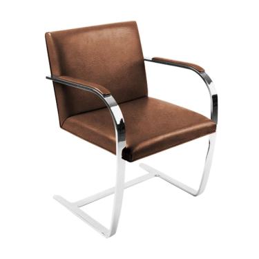 Imagem de Cadeira Brno Couro Natural Marrom Barra Chata Cromada