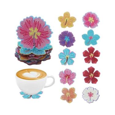 Imagem de Porta-copos De Madeira Antiderrapantes Com Padrão Floral Para Pintura 