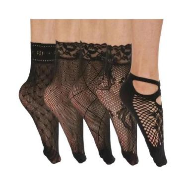 Imagem de Meias De Renda Vintage Para Mulheres, 5 Pares, Transparentes, Elástica