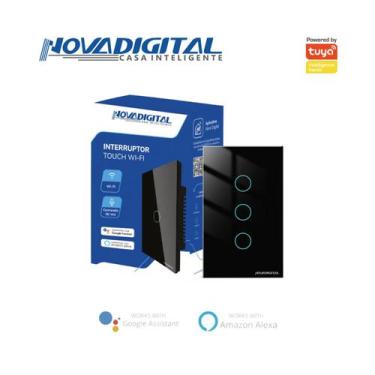 Imagem de Interruptor inteligente Lite 3 botões touch Wi-Fi Preto Novadigital LI