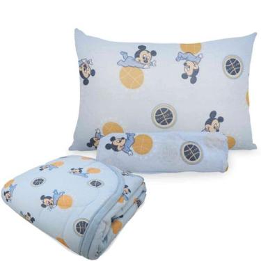 Imagem de Kit Edredom + Jogo de Lençol para Berço 100% Algodão 3 Peça Mickey Tra