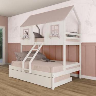 Imagem de Treliche Casal/ Solteiro Casinha Encantada Madeira Maciça Branco/ Rosa