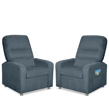 Imagem de Kit 02 Poltrona Do Papai Reclinável Suede Confortável Azul Turquesa Tucanos Estofados