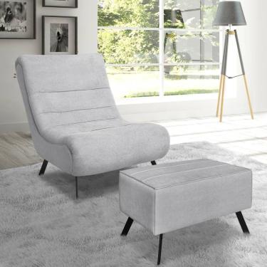 Imagem de Conjunto Poltrona E Puff Vancouver Tecido Bouclê Cinza Lucadi