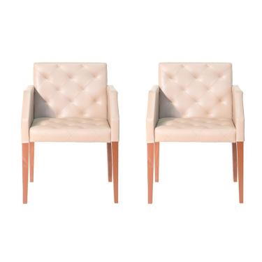 Imagem de Kit 2 Poltronas Decorativa Nina Tecido Sintético Costura Capitonê Bege Rud House