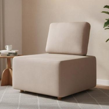 Imagem de Poltrona Sala De Estar Decorativa Rovier Veludo Bege Z32 - Mpozenato