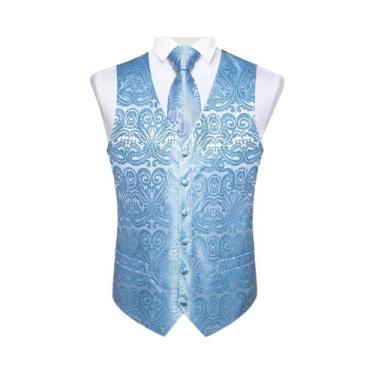 Imagem de Colete Social Masculino Preto Paisley Com Gravata Borboleta, Lenço De 