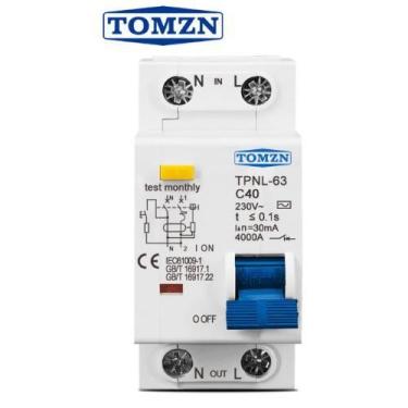 Imagem de Disjuntor Diferencial Residual DDR Bipolar TPNL-63 230V 40A 30mA - Tom