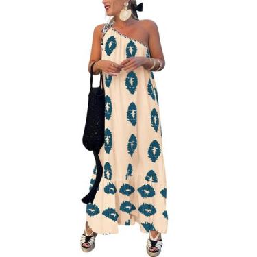 Imagem de Vestido Longo de Um Ombro para Mulheres PRETTYGARDEN Apricot Azul M