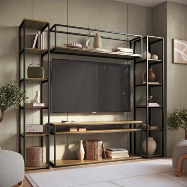 Imagem de Estante Modular Industrial para Sala Ferro com Mdf Paris Freijó/Preto