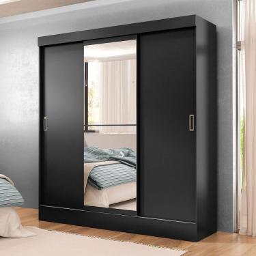 Imagem de Guarda-Roupa Solteiro Sul 3 Portas 2 Gavetas com Espelho Preto - Pnr Móveis