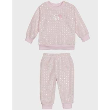 Imagem de Conjunto Com Calça Punho Coração Fleece Holográfico Rosa Inverno Quentinho Macio   Bebê P ao GG-Feminino