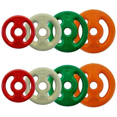 Imagem de Kit com Anilhas Emborrachadas - ( 2x4Kg - 2x3Kg - 2x2Kg - 2x1Kg)-Unissex