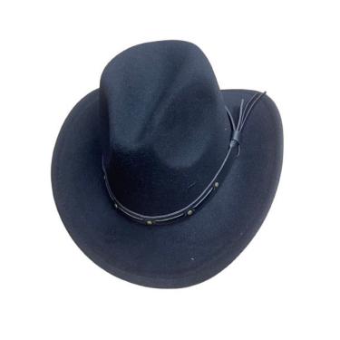 Imagem de Chapéu de Cowboy OEM Lady Jazz Caps em Algodão e Poliéster Preto com Aba Pequena e Fita em Couro Unissex