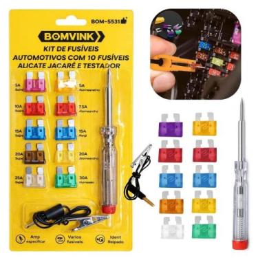 Imagem de Kit Fusível Carro 12V Completo Testador + Jacaré + Fusíveis 3A a 15A B