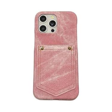 Imagem de Capa luxuosa de couro jeans para cartão para iPhone 15 14 13 12 11 Pro