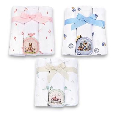 Imagem de Cueiro Flanelado Algodão 80cm 3Pçs Enxoval Bebê Bordado Mimo - Minasre