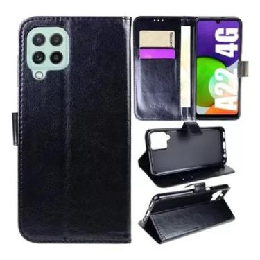 Imagem de Capa Carteira Flip Preta Samsung Galaxy A22 4G Tela 6.4 + Pelicula 3D 