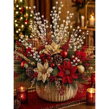 Imagem de Kit 2 Galhos Decorativos Natalinos Berry Perola Branco- 47cm - Grillo